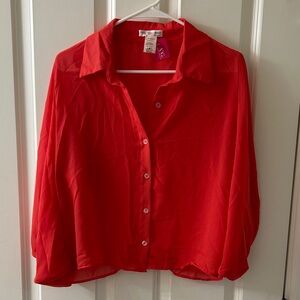 a'gaci Bold Red Sheer Button-Down Shirt